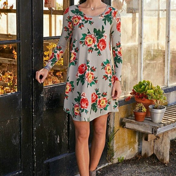 NWT Matilda Jane Say I'm a Dreamer Gray Fall Floral Roses Dress Size S - Picture 1 of 8